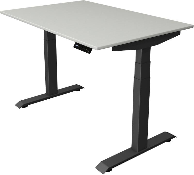 Bureau assis-debout Kerkmann Hauteur ajustable électriquement Gris clair Piètement en T 0 tiroirs 0 caissons 1200 (l) x 800 (p) x 1290 (h) mm Bois, métal