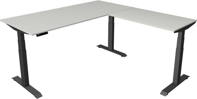 Kerkmann Elektronisch In hoogte verstelbaar Zit-sta-bureau Lichtgrijs T-poot 0 lades 0 ladeblokken 1.800 (B) x 1.800 (D) x 1.290 (H) mm Hout, Metaal