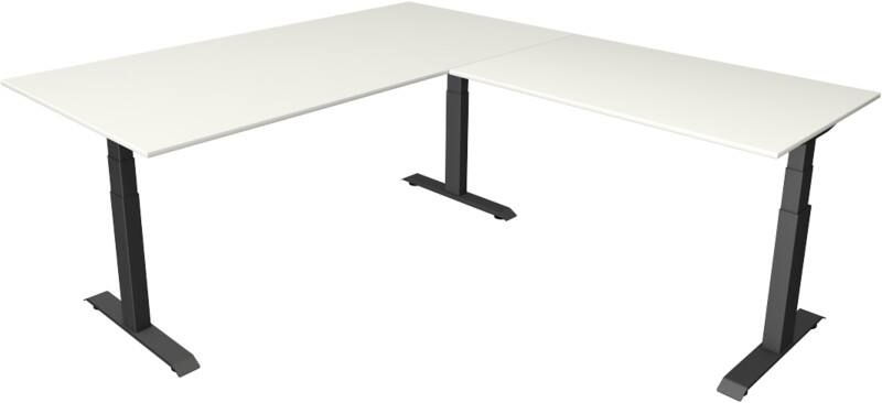 Bureau assis-debout Kerkmann Hauteur ajustable électriquement Blanc Piètement en T 0 tiroirs 0 caissons 2000 (l) x 2200 (p) x 1290 (h) mm Bois, métal