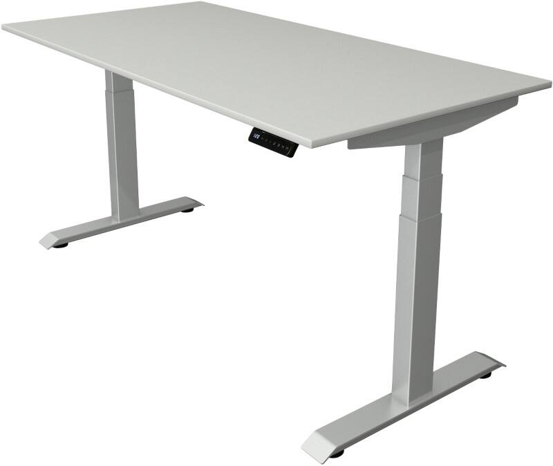 Bureau assis-debout Kerkmann Hauteur ajustable électriquement Gris clair Piètement en T 0 tiroirs 0 caissons 1600 (l) x 800 (p) x 1290 (h) mm Bois, métal