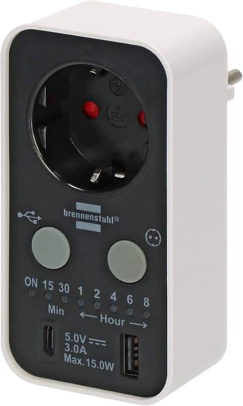 brennenstuhl Minuteur 1x USB-C 1x USB-A Noir 1506180