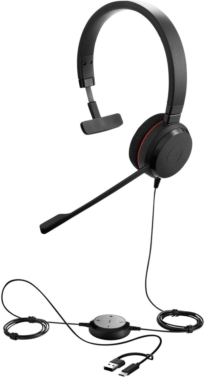 Jabra Evolve Bedraad Headset Over het hoofd USB Noise-cancelling microfoon Mono 20 Zwart