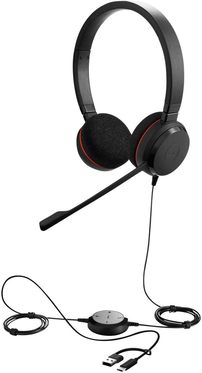 Jabra Evolve Bedraad Headset Over het hoofd USB Zonder Bluetooth Noise-cancelling microfoon Stereo 20 Zwart