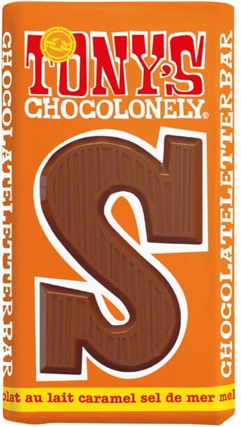 Lettre en chocolat Tony's Chocolonely Caramel au sel de mer 'S’ 180 g