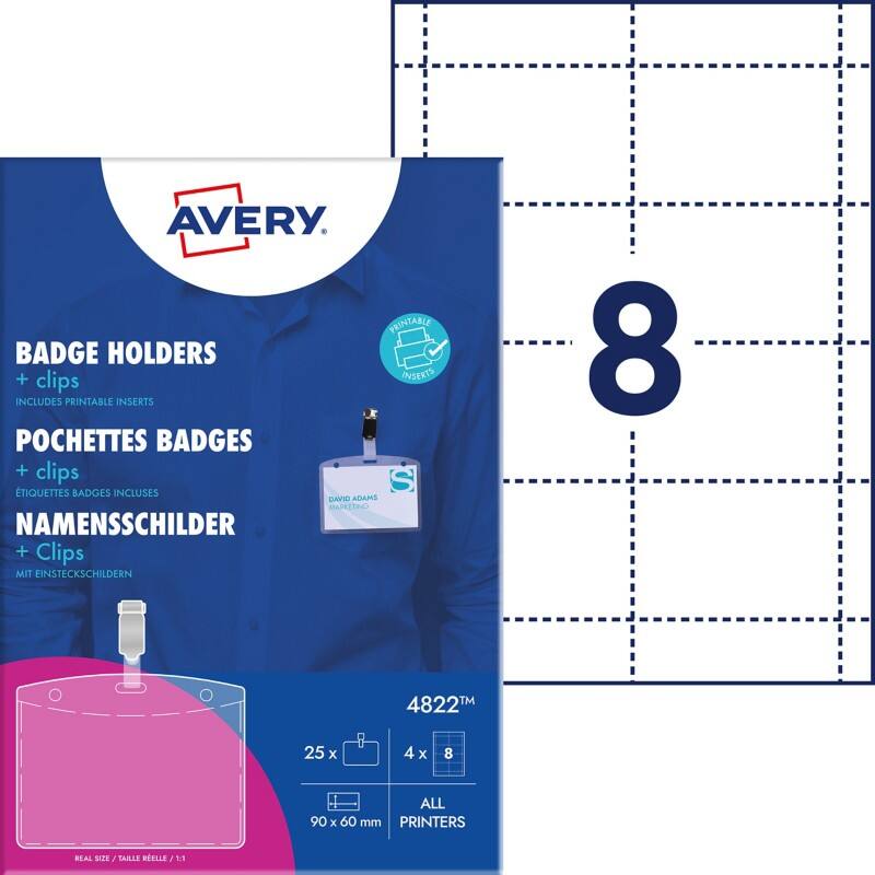 Badge nominatif AVERY Zweckform Clip 9 x 6 cm Papier, plastique 25 unités