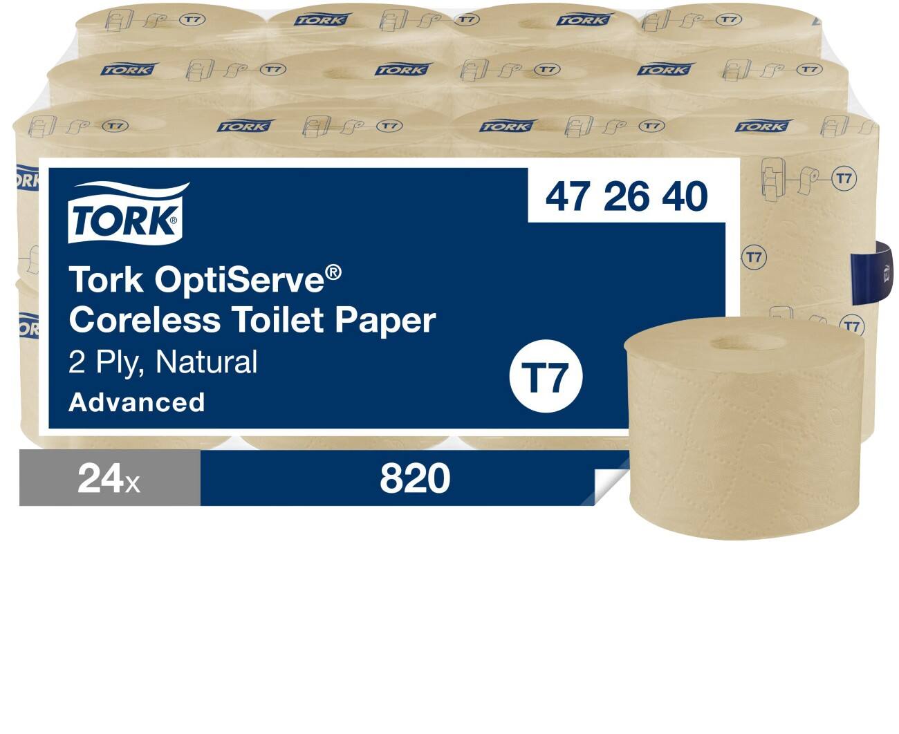 Papier toilette Tork Coreless T7 Beige 2 épaisseurs 24 rouleaux de 820 feuilles