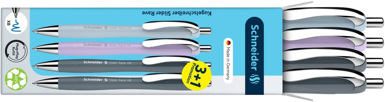 Stylo-bille Schneider 0,5 mm Moyen Rechargeable 4 unités