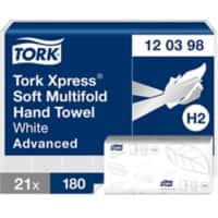 Tork Xpress Papieren handdoek H2 Wit 2-laags 120398 Pak met 21 x 180 vellen