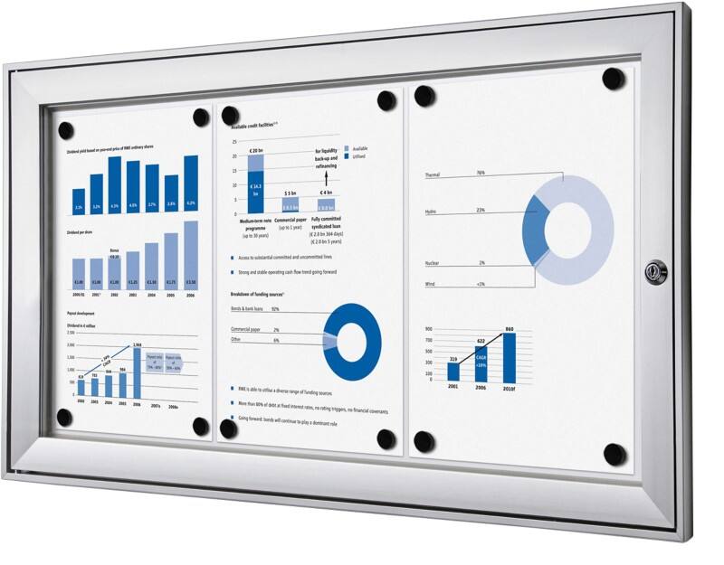 Vitrine d'affichage verrouillable Showdown Magnétique 74,1 x 38,8 cm (l x h) Argenté 3 x A4
