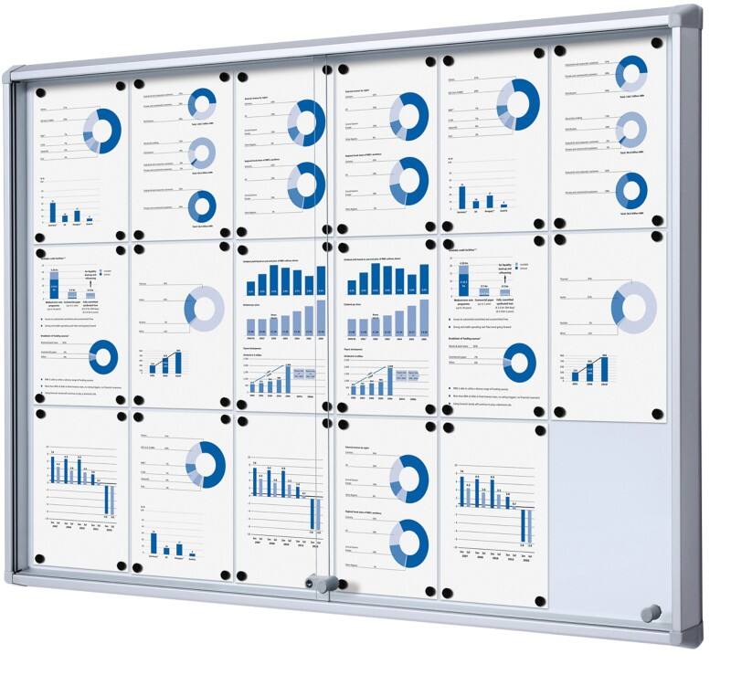 Showdown Vitrine Magnetisch 138 (B) x 98,2 (H) cm Zilver 18 x A4