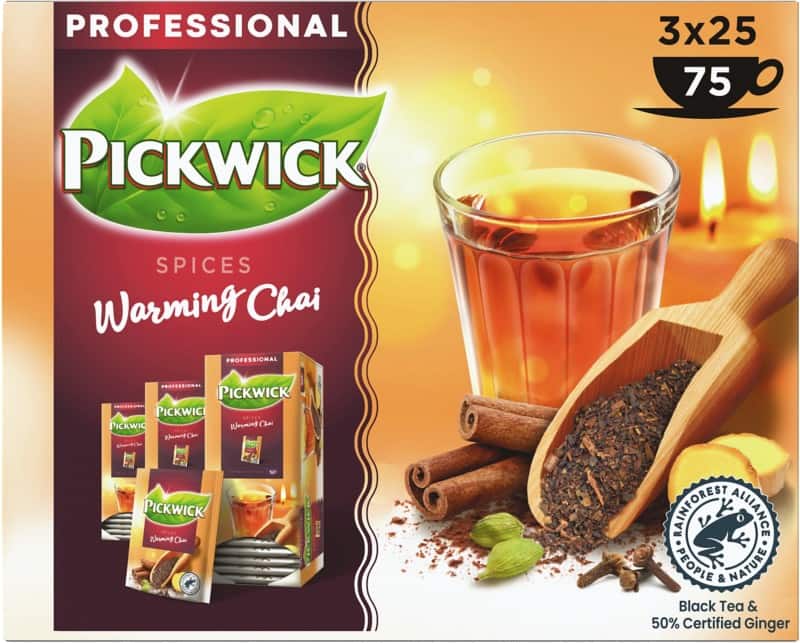 Pickwick Professional Spices Zwarte thee Theezakjes Warming Chai 25 stuks à 1,5 g