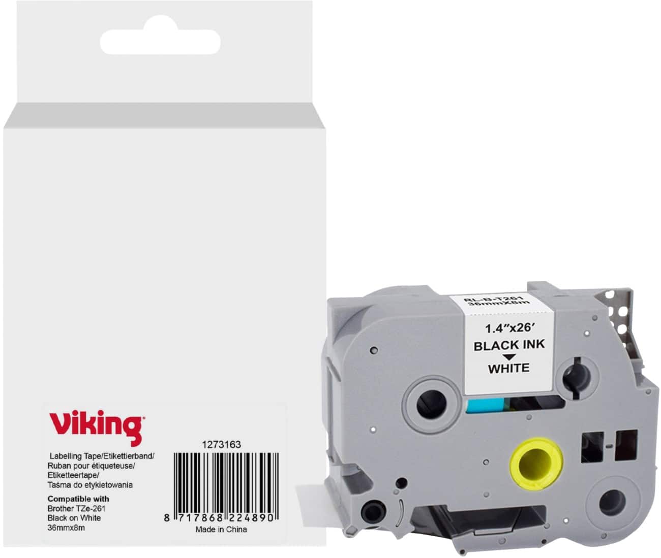 Viking Etiketteertape Compatibel Brother TZe-261 WB-BRRLT261-WT Klevend Zwart op Wit 36 x 93 mm Thermisch