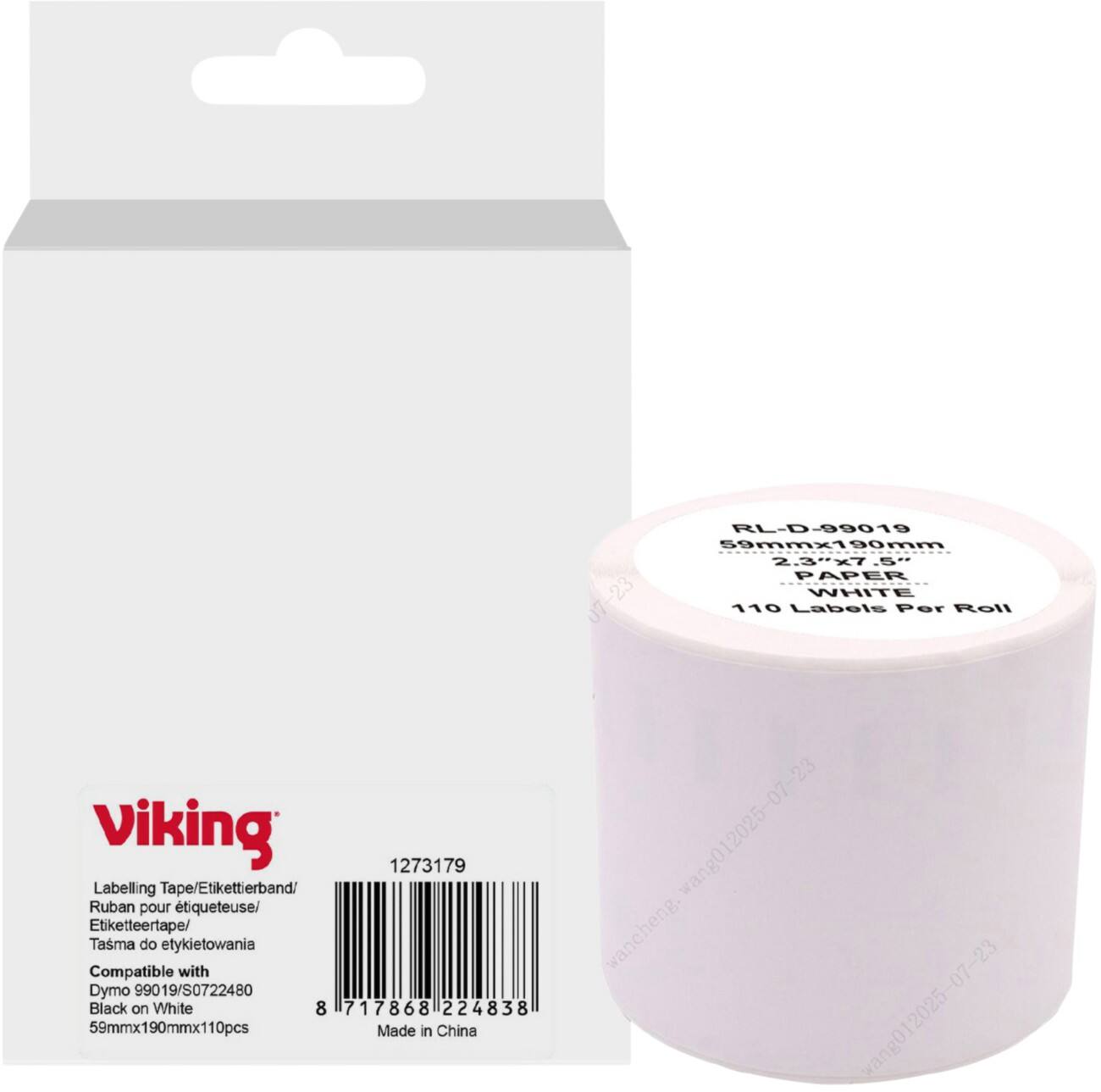 Viking Etiketrol Compatibel DYMO S0722480 WB-DMRL99019-WT Klevend Zwart op Wit 59 x 70 mm  Thermisch 110 Etiketten