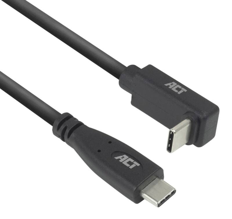 ACT USB-C-kabel 0,5 M Recht naar boven/beneden gebogen USB 3.0 10 Gbps 60 W Zwart