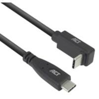 ACT USB-C-kabel 1 M Recht naar boven/beneden gebogen USB 3.0 10 Gbps 60 W Zwart
