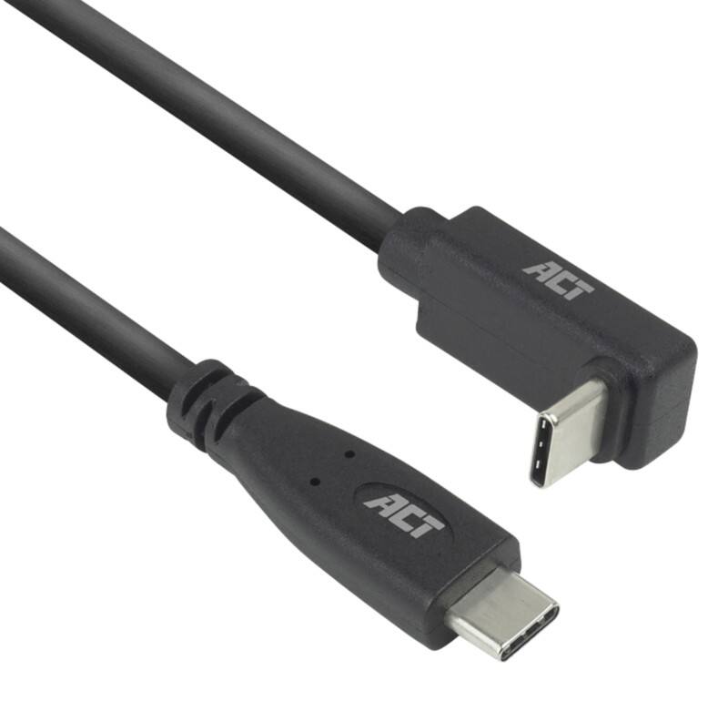 ACT USB-C-kabel 2 M Recht naar boven/beneden gebogen USB 3.0 10 Gbps 60 W Zwart