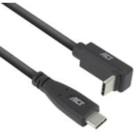 ACT USB-C-kabel 2 M Recht naar boven/beneden gebogen USB 3.0 10 Gbps 60 W Zwart