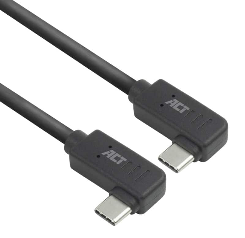 ACT USB-C-kabel 0.5M Links/rechts gebogen naar links/rechts gebogen USB 3.0 10 Gbps 60 W Zwart