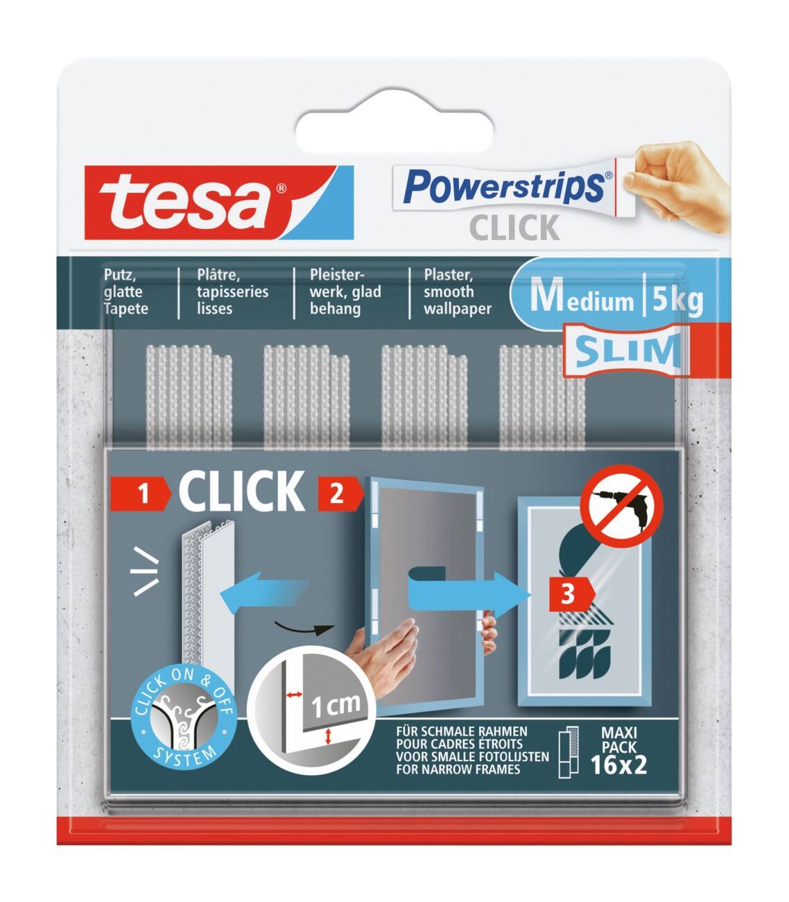 tesa Powerstrips Click Zelfklevende strips 2 M Slim 16 Stuks
