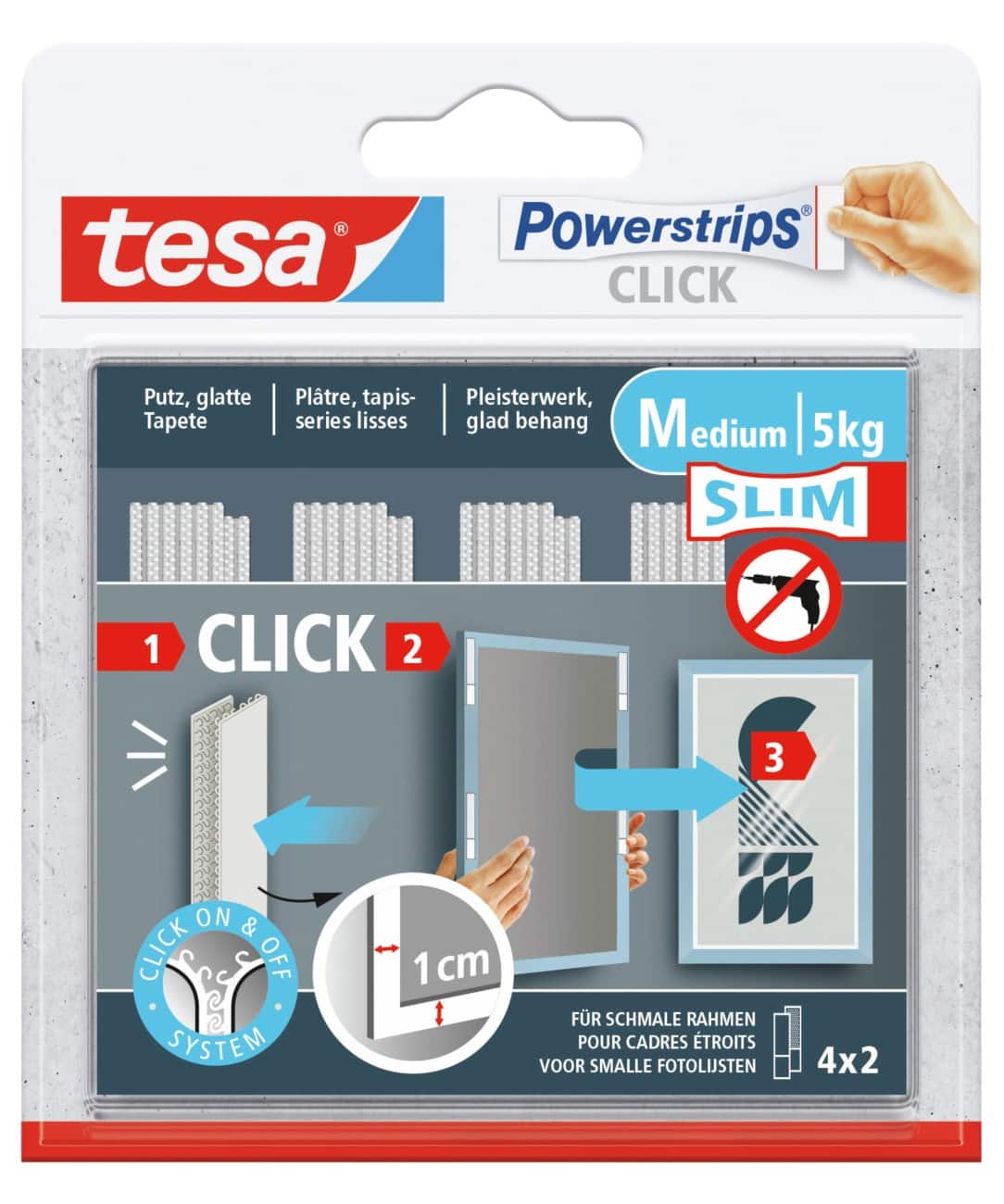 tesa Powerstrips Click Zelfklevende strips 2 M Slim 4 Stuks