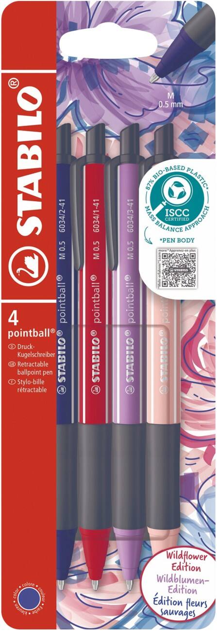 StABILO NatureCOLORS Wildflower 6034/4-1 Met drukknop Balpen Kleurenassortiment Medium Balpunt Navulbaar 4 stuks
