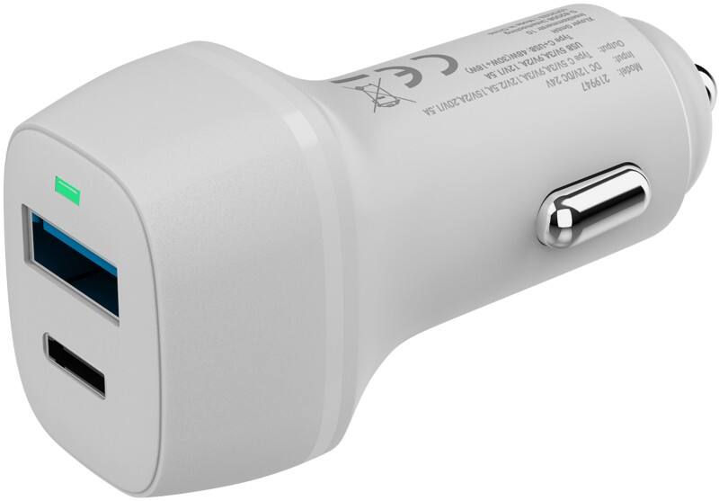 Chargeur de voiture XLayer 48 W 1 USB-C PD30W, 1 USB-A Quick Charge 3.0 18 W Blanc