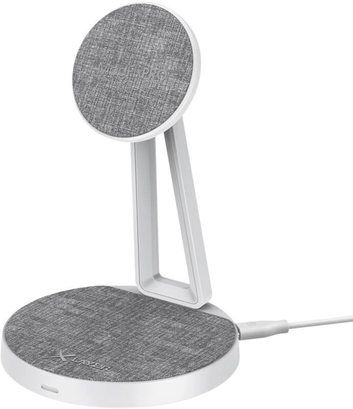 Station de charge XLayer MagFix Pro 15 W 1 surface de charge MagSafe, 1 surface de charge par induction AirPods Blanc, gris