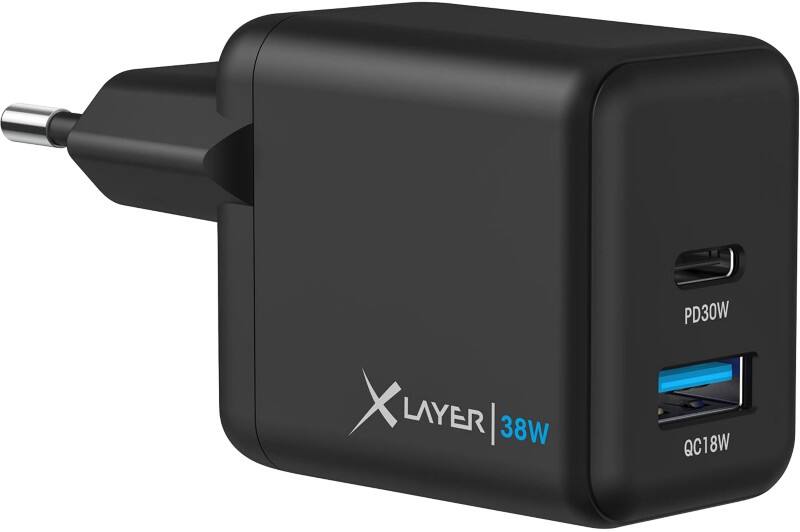 Chargeur XLayer 38 W 1 USB-C 30 W, 1 USB-A Quick Charge 18 W Noir