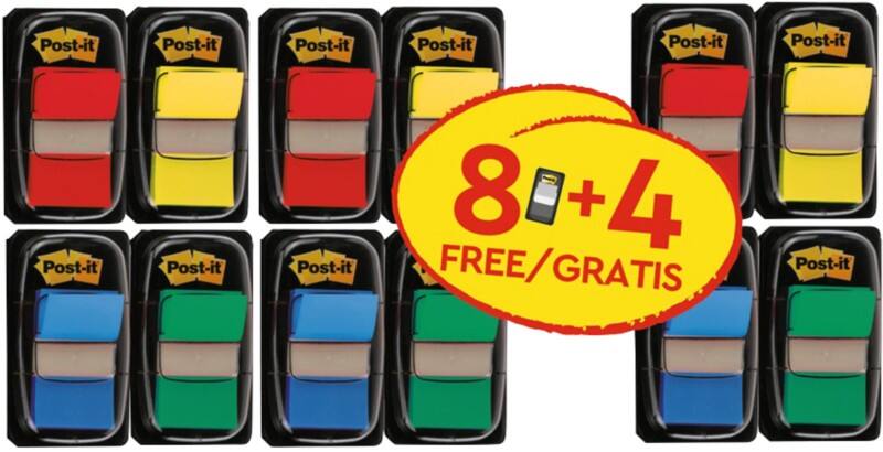 Marque-pages Post-it 25,4 x 43,2 mm Assortiment 50 marque-pages/dévidoir 12 dévidoirs Pack économique 8+4 GRATUITS