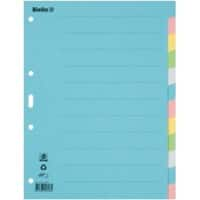 Intercalaires Biella A4 Assortiment Bleu, gris, jaune, rose, vert 12 intercalaires Carton 4 trous