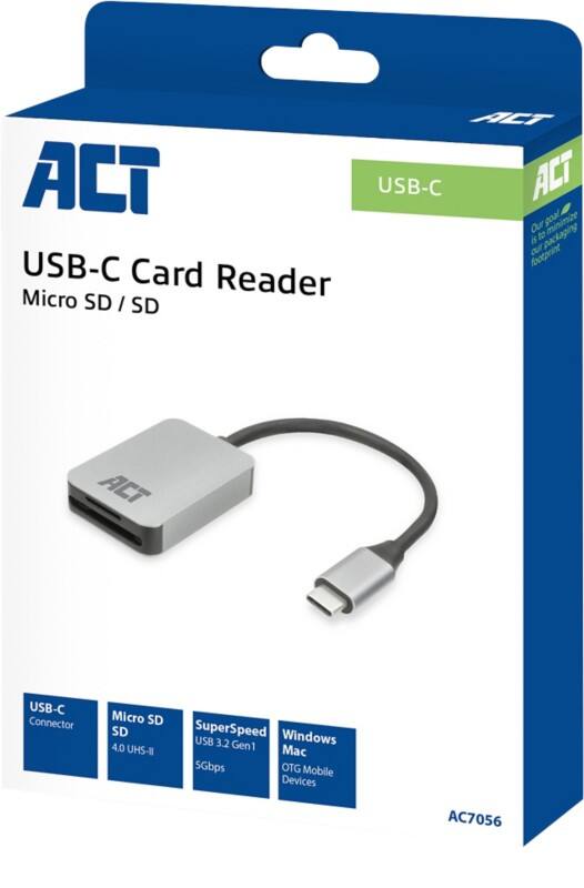 Lecteur de carte ACT USB-C pour SD et micro SD, SD 4.0 UHS-II