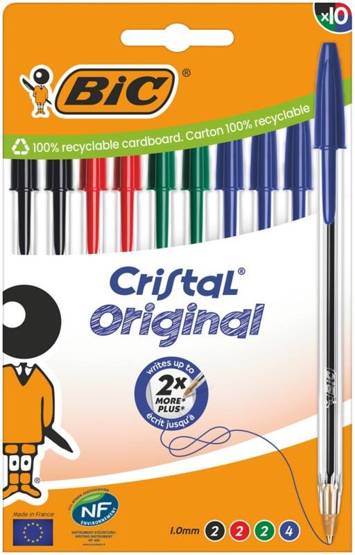 Stylo-bille BIC Cristal Original Assortiment 0.4 mm Bille 10 Unités