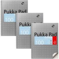 Pukka Metallic Schrijfblok A4 Geruit Dubbeldraads Zijgebonden Karton Harde rug Grijs Geperforeerd 100 Pagina's Pak van 3