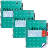 Pukka Metallic Schrijfblok A4 Geruit Dubbeldraads Zijgebonden PP (Polypropeen) Harde rug Groen Niet geperforeerd 200 Pagina's Pak van 3