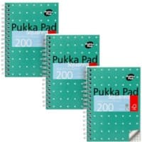 Pukka Metallic Schrijfblok A6 Geruit Dubbeldraads Zijgebonden Karton Harde rug Groen Niet geperforeerd 200 Pagina's Pak van 3