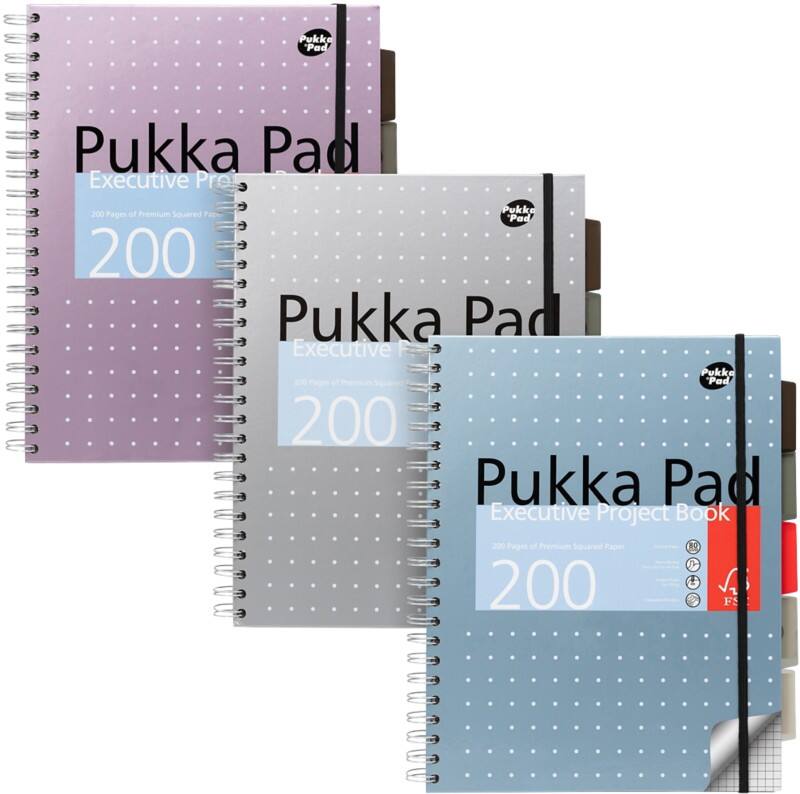 Cahier Pukka Metallic A4 Quadrillé Reliure à double fil Reliure latérale Dos cartonné Assortiment Perforé 200 Pages 3 Unités de 200 Feuilles