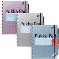 Pukka Metallic Schrijfblok A4 Geruit Dubbeldraads Zijgebonden Harde rug Kleurenassortiment Geperforeerd 200 Pagina's Pak van 3