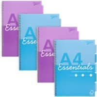 Pukka Essentials Schrijfblok A4 Geruit Dubbeldraads Zijgebonden Karton Harde rug Kleurenassortiment Niet geperforeerd 200 Pagina's Pak van 4