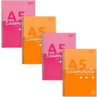 Pukka Essentials Schrijfblok A5 Geruit Dubbeldraads Zijgebonden Karton Harde rug Kleurenassortiment Geperforeerd 160 Pagina's Pak van 4