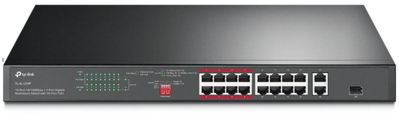 Commutateur TP-LINK 16 ports 10/100 Mb/s + 2 ports Gigabit Montage en rack PoE avec 16 ports PoE+