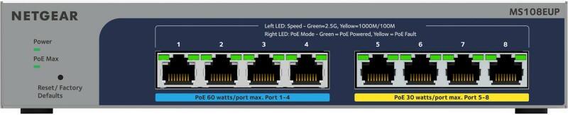 Commutateur NETGEAR 8 ports Ultra60 PoE++ Multigigabit (2,5G) Ethernet Plus Géré L2/L3 2,5G Ethernet (100/1000/2500) Power over Ethernet (PoE) Gris