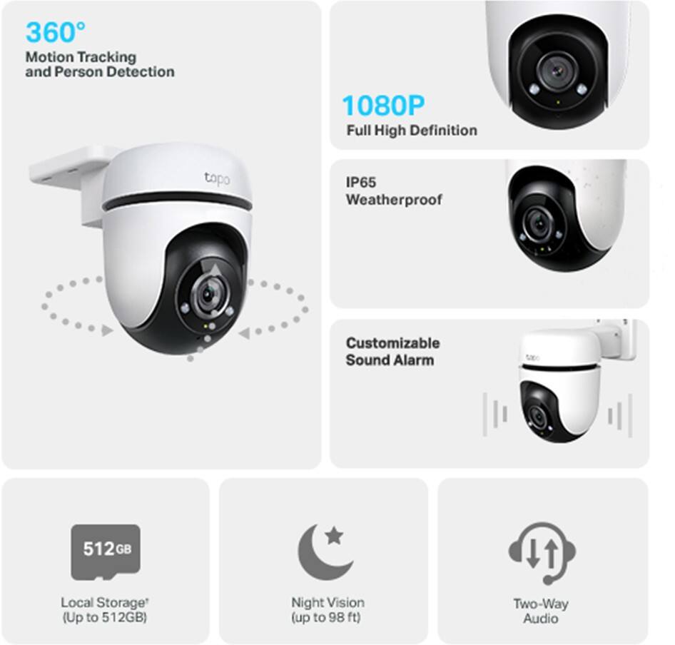 Caméra de vidéosurveillance TP-LINK Outdoor Pan/Tilt Security Blanc, noir