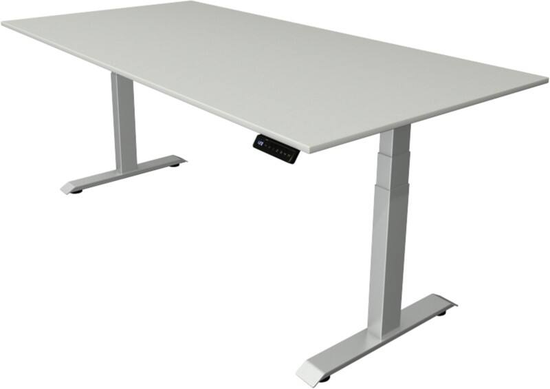 Bureau assis-debout Kerkmann Hauteur ajustable électriquement Gris clair Piètement en T 0 tiroirs 0 caissons 2000 (l) x 1000 (p) x 1290 (h) mm Bois, métal