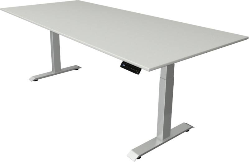 Bureau assis-debout Kerkmann Hauteur ajustable électriquement Gris clair Piètement en T 0 tiroirs 0 caissons 2250 (l) x 1000 (p) x 1290 (h) mm Bois, métal