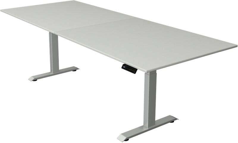 Bureau assis-debout Kerkmann Hauteur ajustable électriquement Gris clair Piètement en T 0 tiroirs 0 caissons 2500 (l) x 1000 (p) x 1290 (h) mm Bois, métal