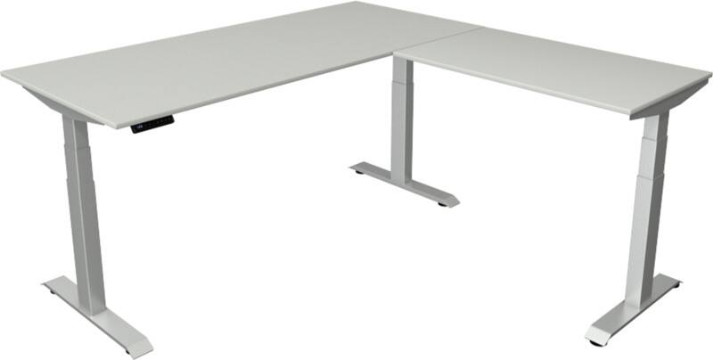 Bureau assis-debout Kerkmann Hauteur ajustable électriquement Gris clair Piètement en T 0 tiroirs 0 caissons 1800 (l) x 1800 (p) x 1290 (h) mm Bois, métal