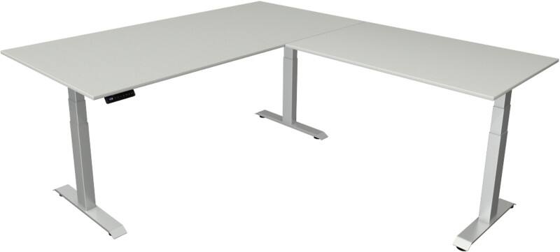 Bureau assis-debout Kerkmann Hauteur ajustable électriquement Gris clair Piètement en T 0 tiroirs 0 caissons 2000 (l) x 2200 (p) x 1290 (h) mm Bois, métal