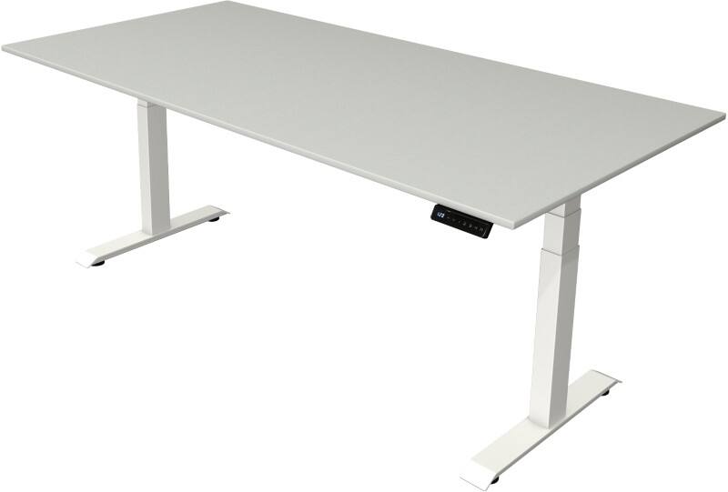 Bureau assis-debout Kerkmann Hauteur ajustable électriquement Gris clair Piètement en T 0 tiroirs 0 caissons 2000 (l) x 1000 (p) x 1290 (h) mm Bois, métal