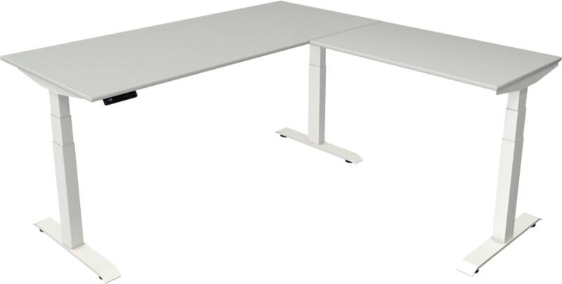 Bureau assis-debout Kerkmann Hauteur ajustable électriquement Gris clair Piètement en T 0 tiroirs 0 caissons 1800 (l) x 1800 (p) x 1290 (h) mm Bois, métal