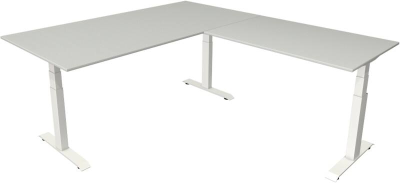 Kerkmann Elektronisch In hoogte verstelbaar Zit-sta-bureau Lichtgrijs T-poot 0 lades 0 ladeblokken 2.000 (B) x 2.200 (D) x 1.290 (H) mm Hout, Metaal